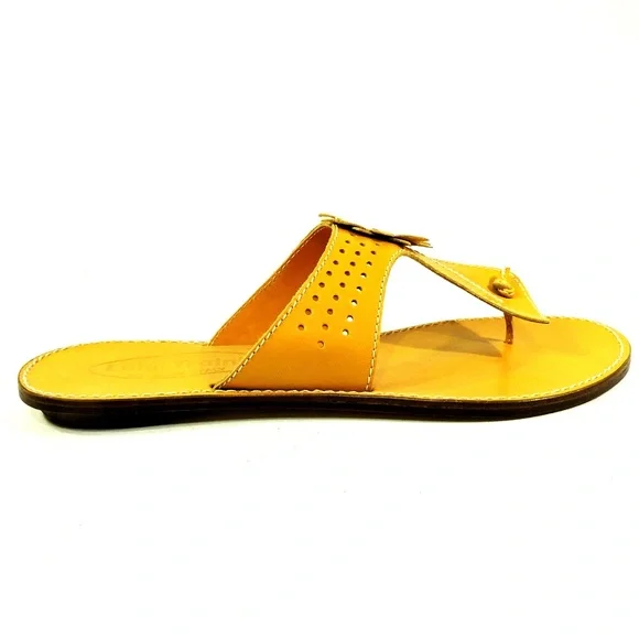 LUIGI TRAINI 🇮🇹 WOMEN'S ORANGE SOFT LEATHER SUMMER FLAT SANDALS - Picture 4 of 8